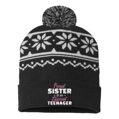 Proud sister of a teenager 13th birthday USA-Made Snowflake Beanie