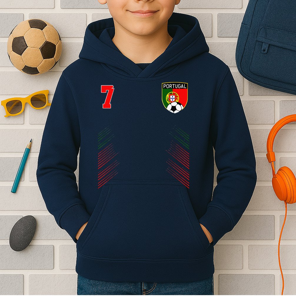 Portugal Soccer Portugese Football Retro 7 Jersey Kids Hoodie