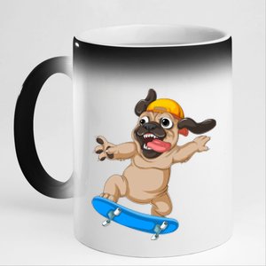 Pug Skateboarding 11oz Black Color Changing Mug