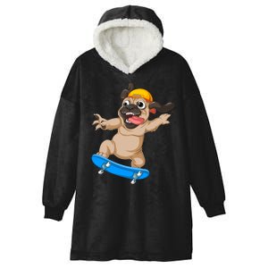 Pug Skateboarding Hooded Wearable Blanket