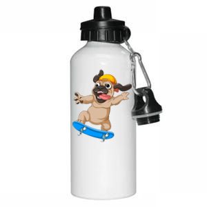 Pug Skateboarding Aluminum Water Bottle