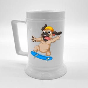 Pug Skateboarding Beer Stein