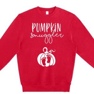 Pumpkin Smuggler Pregnant Mom Fall Announcement Premium Crewneck Sweatshirt