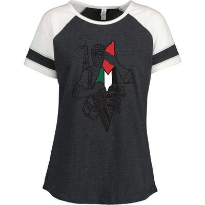 Palestine Soldier Palestine Map Enza Ladies Jersey Colorblock Tee