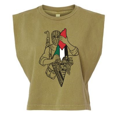 Palestine Soldier Palestine Map Garment-Dyed Women's Muscle Tee