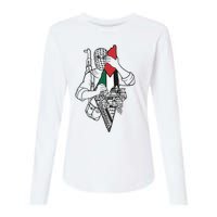 Palestine Soldier Palestine Map Womens Cotton Relaxed Long Sleeve T-Shirt