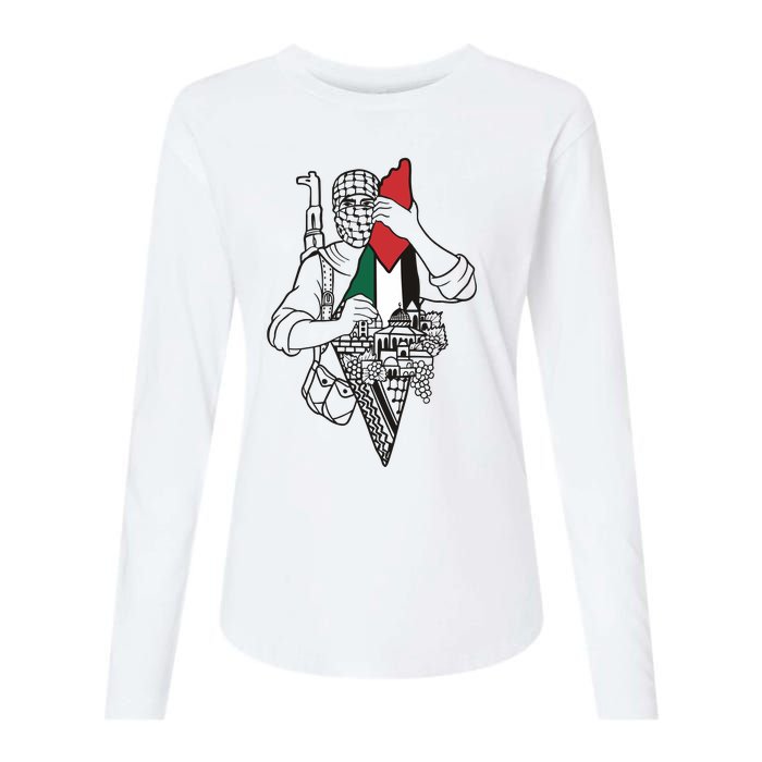 Palestine Soldier Palestine Map Womens Cotton Relaxed Long Sleeve T-Shirt