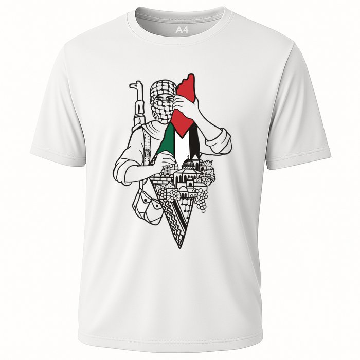 Palestine Soldier Palestine Map Cooling Performance Crew T-Shirt
