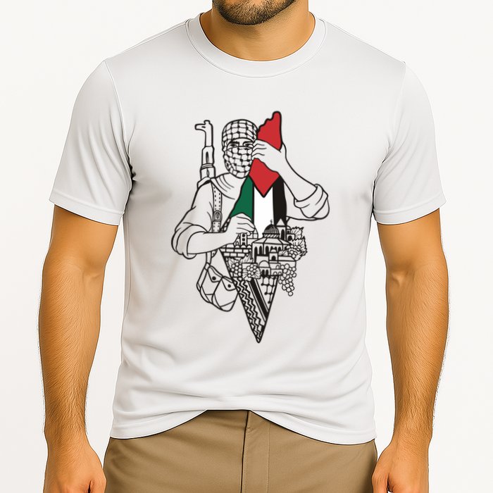 Palestine Soldier Palestine Map Cooling Performance Crew T-Shirt