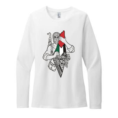 Palestine Soldier Palestine Map Womens CVC Long Sleeve Shirt