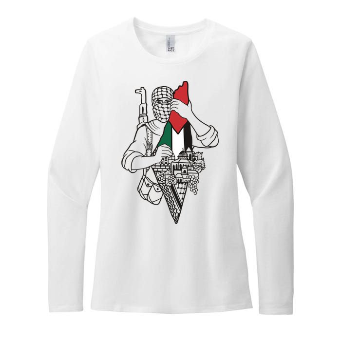 Palestine Soldier Palestine Map Womens CVC Long Sleeve Shirt