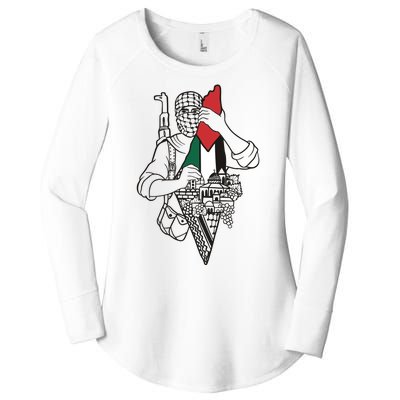 Palestine Soldier Palestine Map Women's Perfect Tri Tunic Long Sleeve Shirt