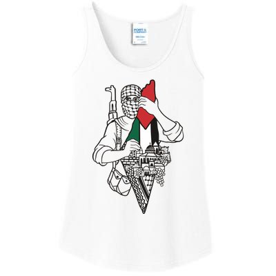 Palestine Soldier Palestine Map Ladies Essential Tank