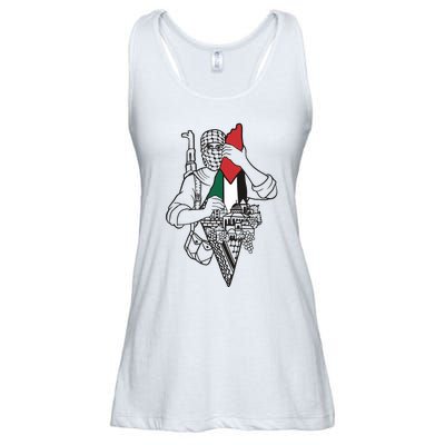 Palestine Soldier Palestine Map Ladies Essential Flowy Tank