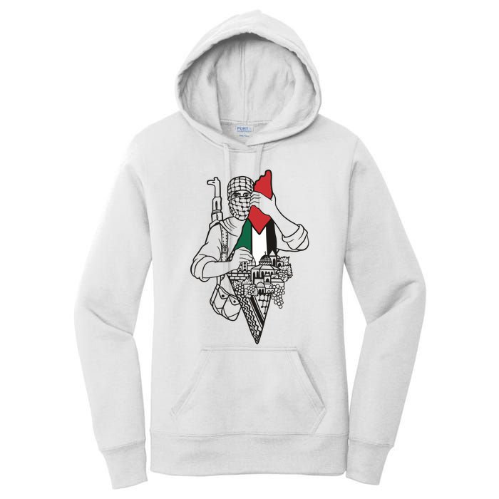 Palestine Soldier Palestine Map Women's Pullover Hoodie