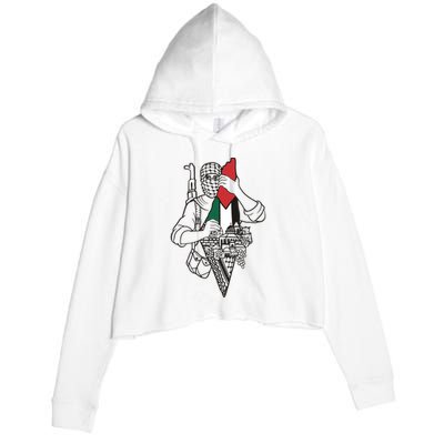 Palestine Soldier Palestine Map Crop Fleece Hoodie