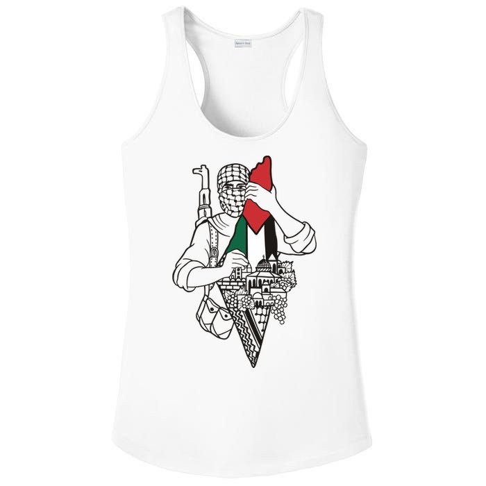 Palestine Soldier Palestine Map Ladies PosiCharge Competitor Racerback Tank