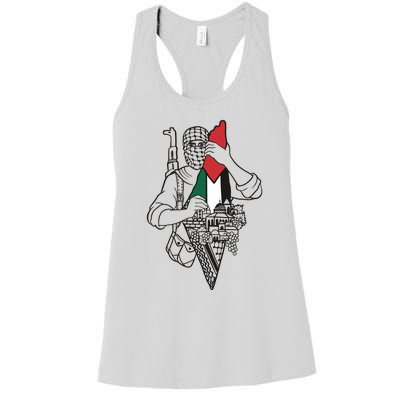 Palestine Soldier Palestine Map Women's Racerback Tank