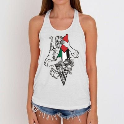 Palestine Soldier Palestine Map Women's Knotted Racerback Tank