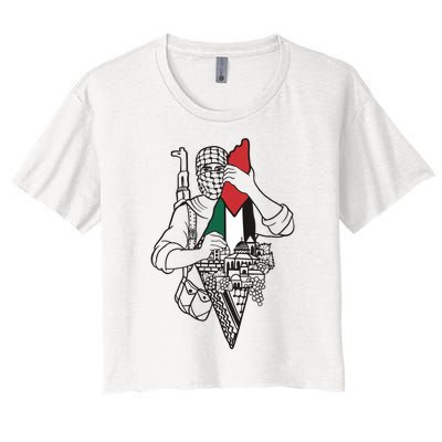 Palestine Soldier Palestine Map Women's Crop Top Tee