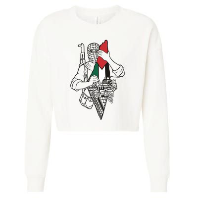 Palestine Soldier Palestine Map Cropped Pullover Crew