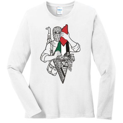 Palestine Soldier Palestine Map Ladies Long Sleeve Shirt