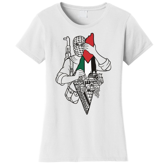 Palestine Soldier Palestine Map Women's T-Shirt