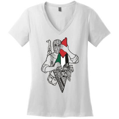 Palestine Soldier Palestine Map Women's V-Neck T-Shirt