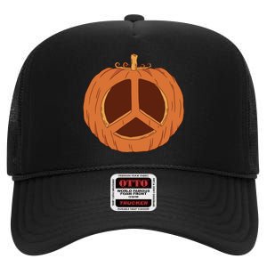 Peace Symbol Pumpkin Holiday High Crown Mesh Back Trucker Hat