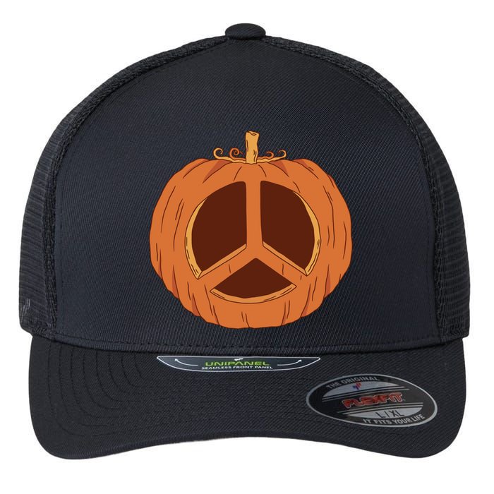 Peace Symbol Pumpkin Holiday Flexfit Unipanel Trucker Cap