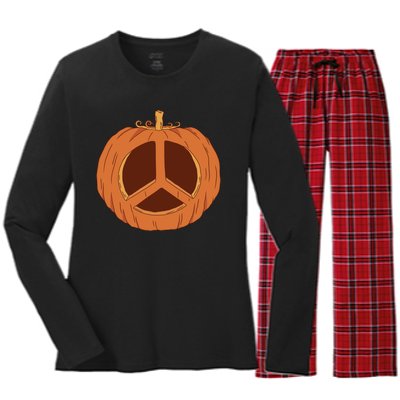 Peace Symbol Pumpkin Holiday Women's Long Sleeve Flannel Pajama Set 