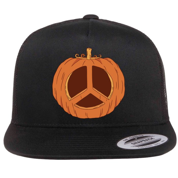 Peace Symbol Pumpkin Holiday Flat Bill Trucker Hat