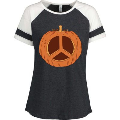 Peace Symbol Pumpkin Holiday Enza Ladies Jersey Colorblock Tee