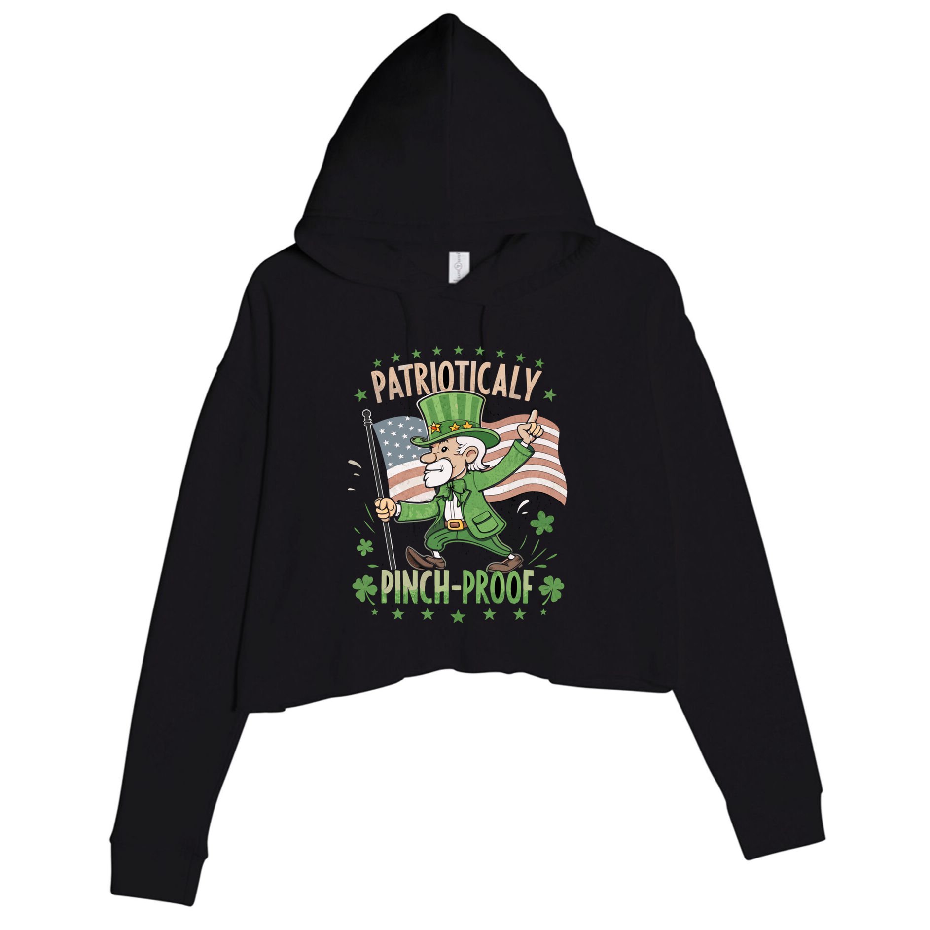 Pinchproof St Patrick’S Day Proud Irishamerican Flag Cute Gift Crop Fleece Hoodie
