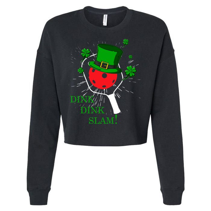 Pickleball St Patricks Day Leprechaun Dink Dink Slam Cropped Pullover Crew
