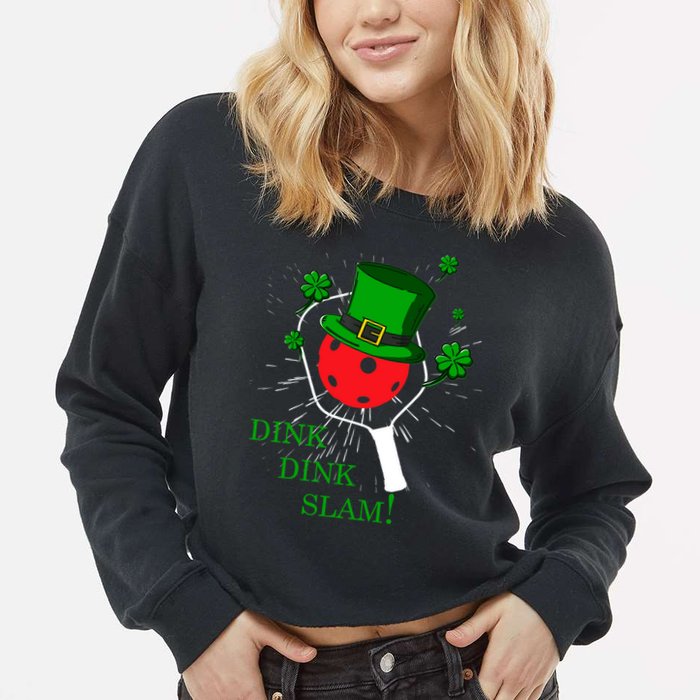 Pickleball St Patricks Day Leprechaun Dink Dink Slam Cropped Pullover Crew