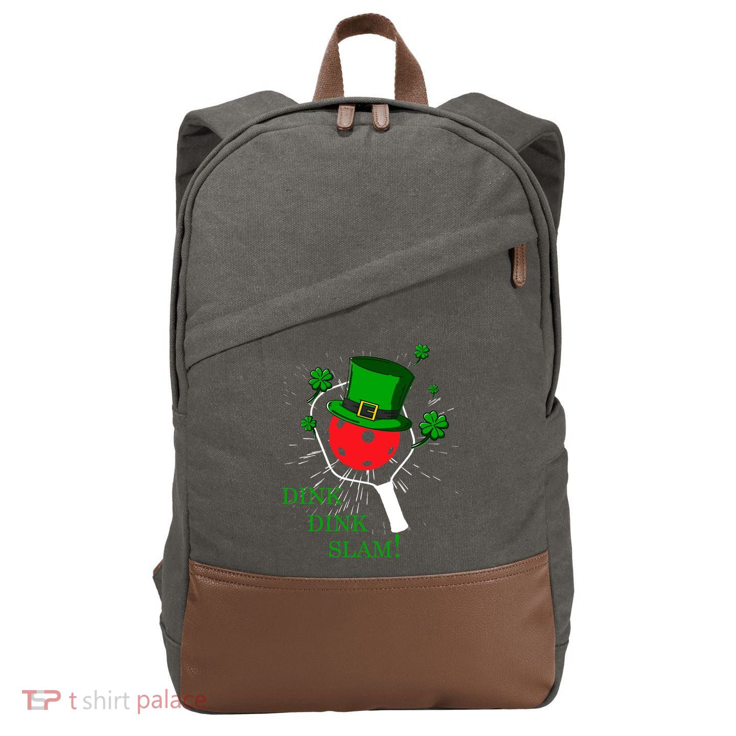 Pickleball St Patricks Day Leprechaun Dink Dink Slam Cotton Canvas Backpack