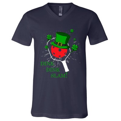 Pickleball St Patricks Day Leprechaun Dink Dink Slam V-Neck T-Shirt