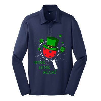 Pickleball St Patricks Day Leprechaun Dink Dink Slam Silk Touch Performance Long Sleeve Polo