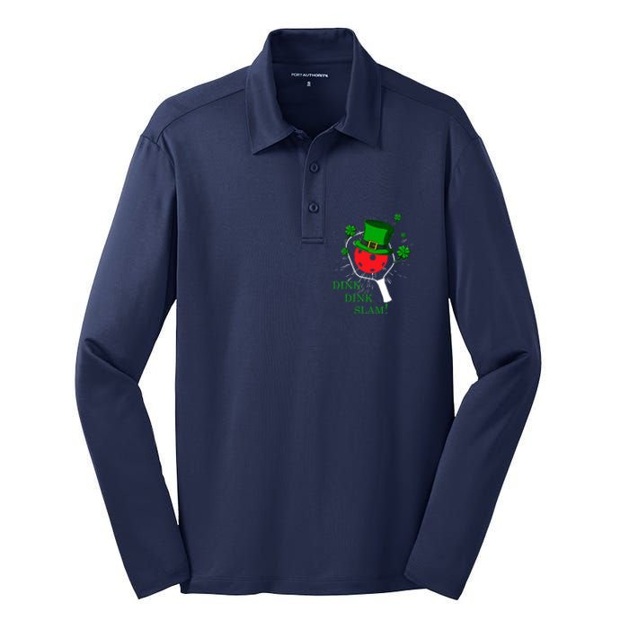 Pickleball St Patricks Day Leprechaun Dink Dink Slam Silk Touch Performance Long Sleeve Polo