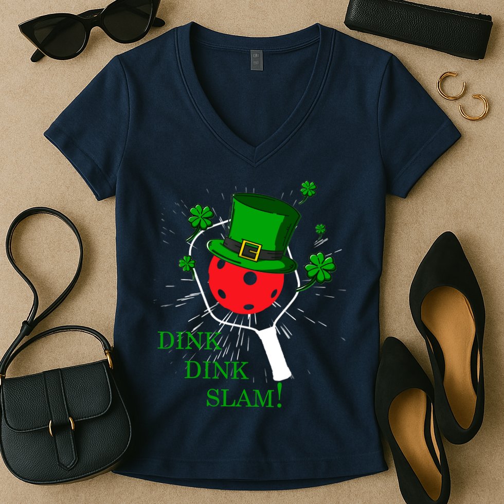 Pickleball St Patricks Day Leprechaun Dink Dink Slam Women's V-Neck T-Shirt