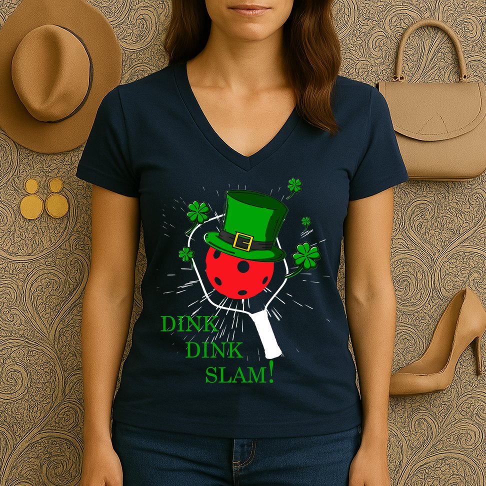 Pickleball St Patricks Day Leprechaun Dink Dink Slam Women's V-Neck T-Shirt