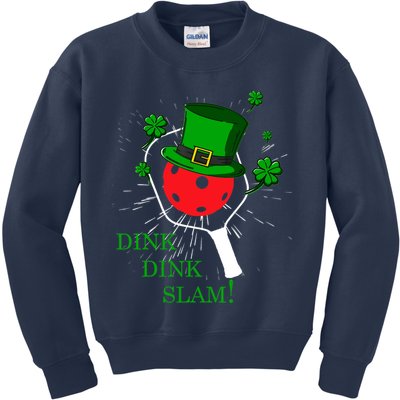 Pickleball St Patricks Day Leprechaun Dink Dink Slam Kids Sweatshirt