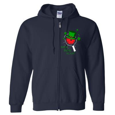 Pickleball St Patricks Day Leprechaun Dink Dink Slam Full Zip Hoodie