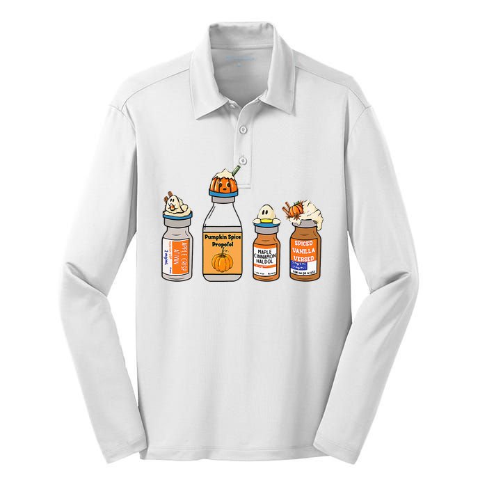 Pumpkin Spice Propofol Ativan Versed Haldol Nurse Halloween Silk Touch Performance Long Sleeve Polo