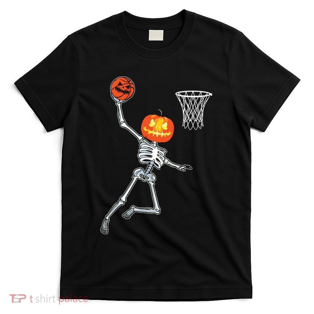 Pumpkin Skeleton Playing Basketball Halloween Costume Boy T-Shirt