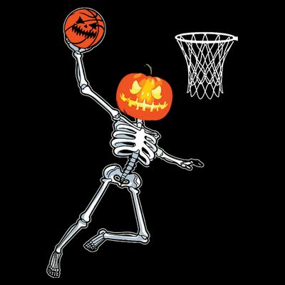 Pumpkin Skeleton Playing Basketball Halloween Costume Boy T-Shirt