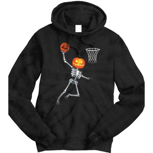 Pumpkin Skeleton Playing Basketball Halloween Costume Boy Tie Dye Hoodie