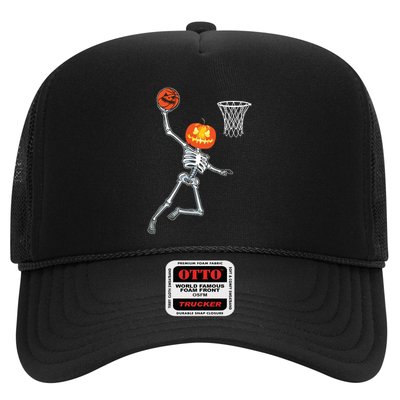 Pumpkin Skeleton Playing Basketball Halloween Costume Boy Trucker Hat