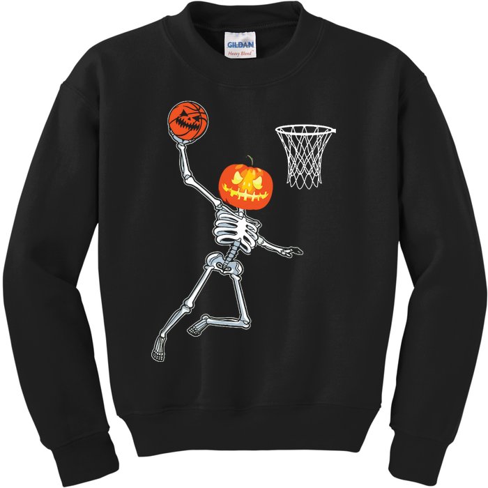 Pumpkin Skeleton Playing Basketball Halloween Costume Boy Kids Sweatshirt